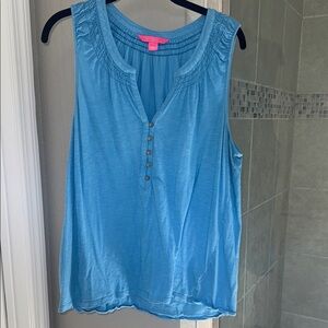 Lilly Pulitzer Essie Blue Buttoned Tank Top Size XL